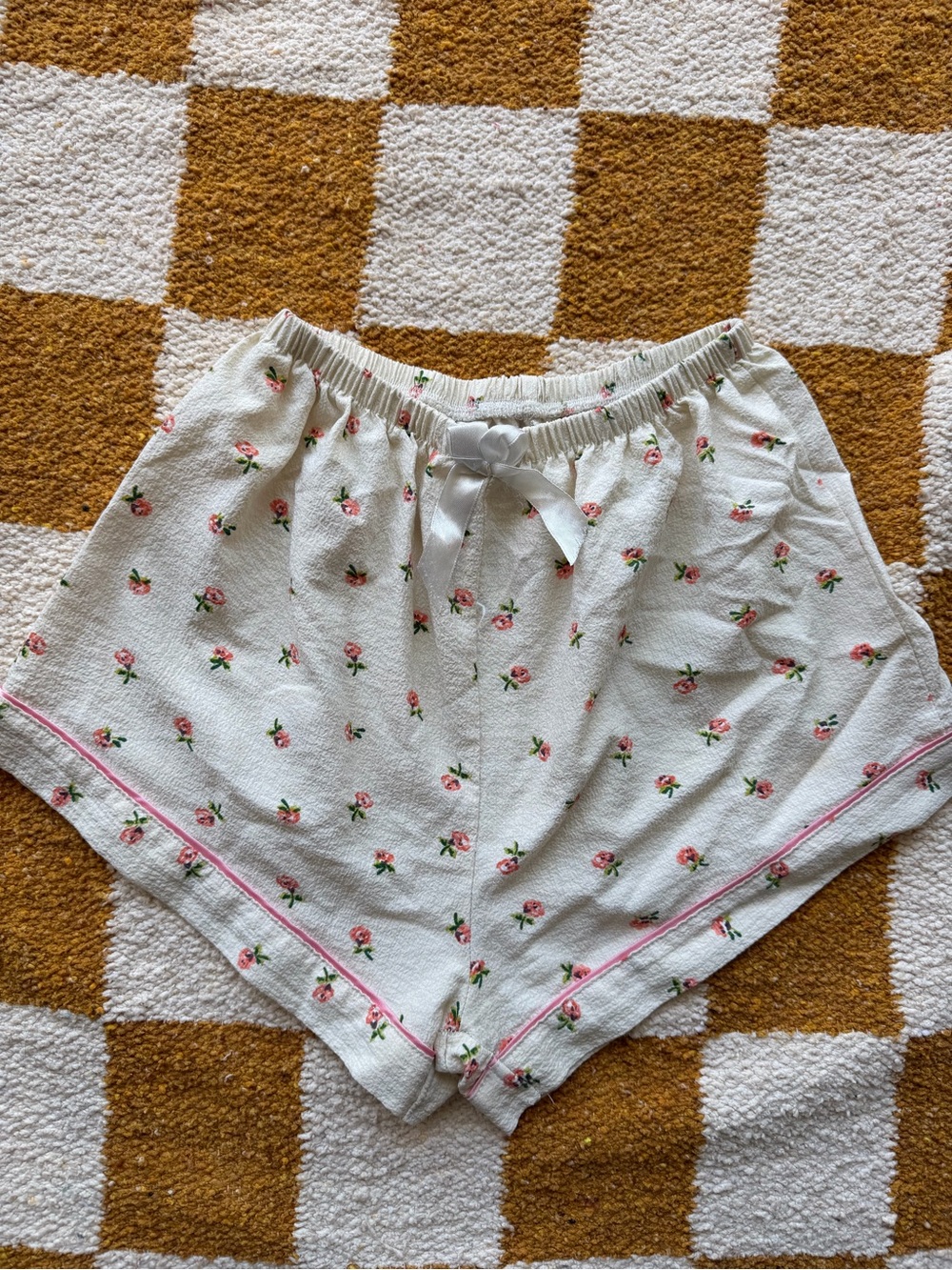 Floral Cotton-Blend Sleep Shorts - White with Pink Rose Print
